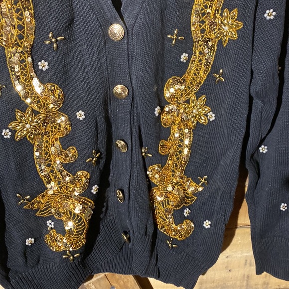 Lindsey Blake Vintage Sweater Black Gold Sequined Size M - Picture 4 of 6